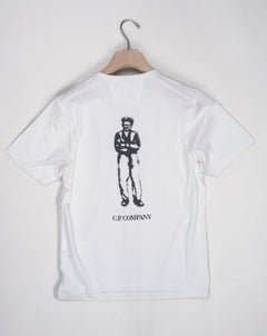 15CMTS155A 006499W Col  103 White Crew neck Short sleeves Front British Sailor graphic Brithish Sailor graphic on reverse Logo detail C.P. Company Mercerized Jersey 30/2 Twisted British Sailor T-Shirt / Gauze White