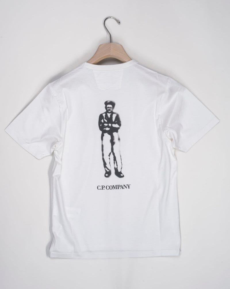 15CMTS155A 006499W Col  103 White Crew neck Short sleeves Front British Sailor graphic Brithish Sailor graphic on reverse Logo detail C.P. Company Mercerized Jersey 30/2 Twisted British Sailor T-Shirt / Gauze White