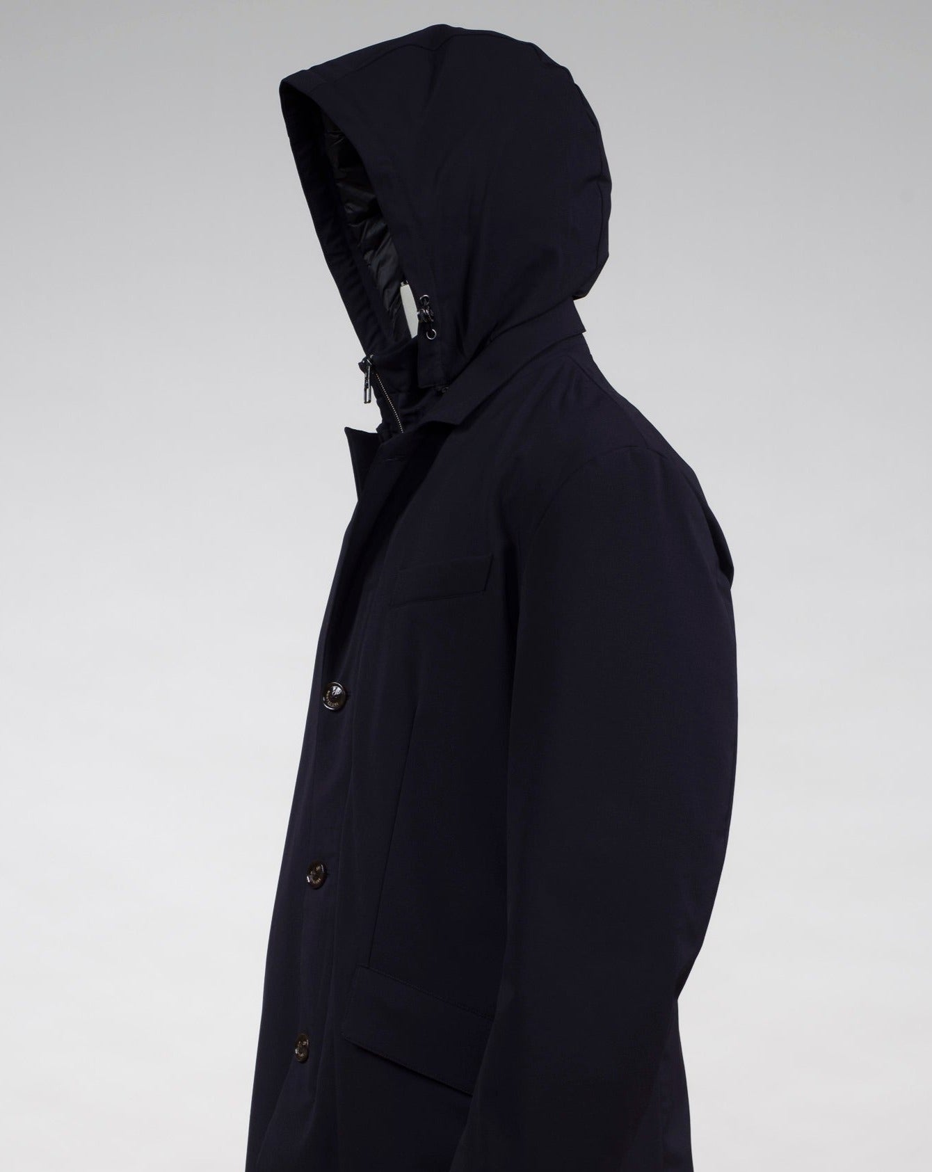 Article: F05MUCX740 Color: Navy / 89 Stretch, Windproof and Water repellent Fabric  Down insulated (Duck / 90% down, 10% feathers) Detachable and adjustable hood Detachable bib  Outer fabric 91%pl, 9%pe Lining 100% pa (Nylon) Montecore Water Repellent Down Parka / Navy