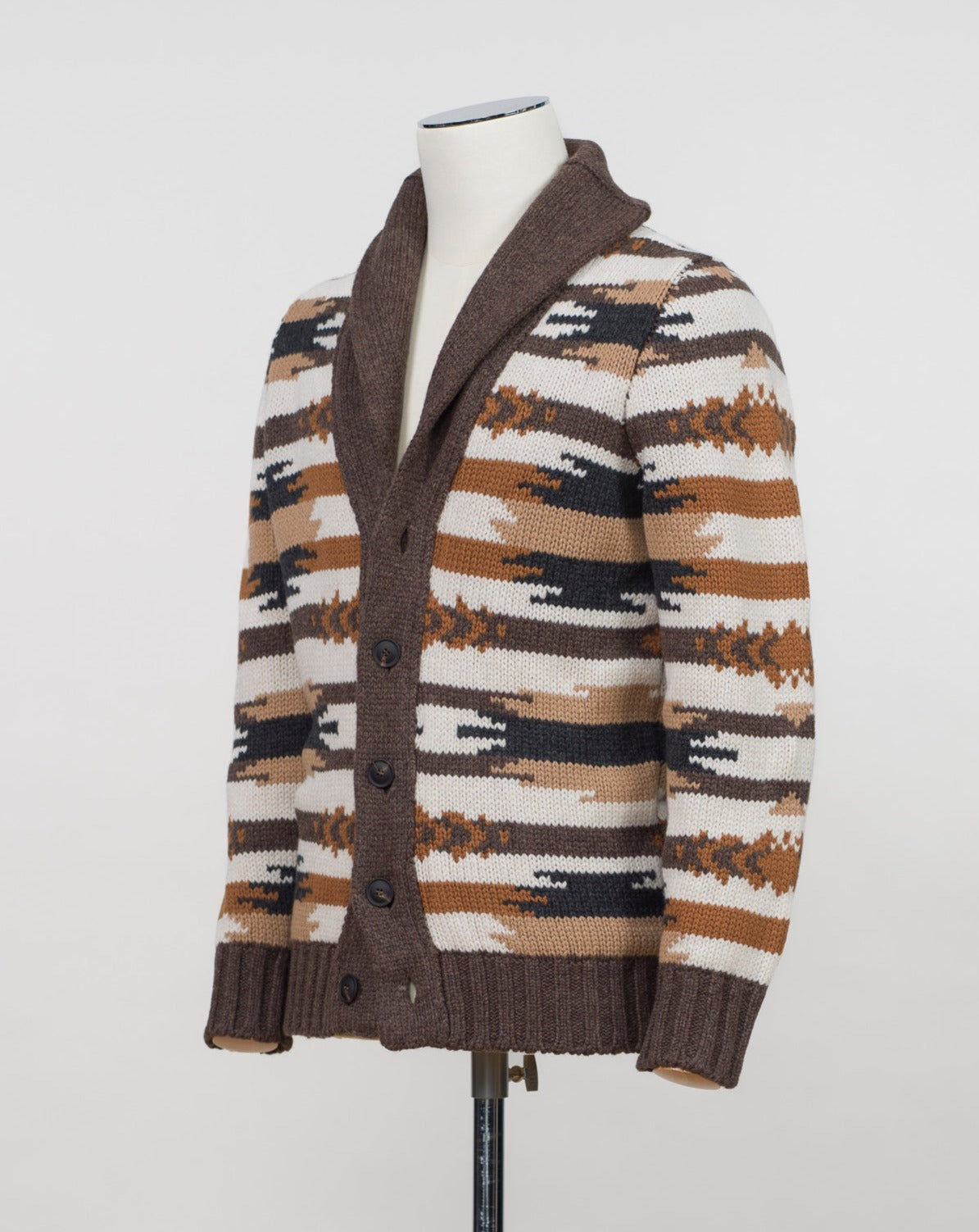 Art. 10106/25016 Col 194 / Brown mixed 100% wool Made in Italy Gran Sasso Shawl Collar Wool Cardigan / Brown