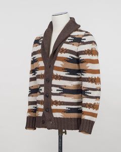 Art. 10106/25016 Col 194 / Brown mixed 100% wool Made in Italy Gran Sasso Shawl Collar Wool Cardigan / Brown
