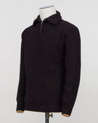 Model: Anorak Article: 7 .C110 Color: Dark Brown 90% Wool 10% Cashmere Made in Florence, Italy G.R.P. Firenze Wool & Cashmere Half-Zip Ribbed Knit / Ecru