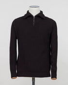 Model: Anorak Article: 7 .C110 Color: Dark Brown 90% Wool 10% Cashmere Made in Florence, Italy G.R.P. Firenze Wool & Cashmere Half-Zip Ribbed Knit / Ecru