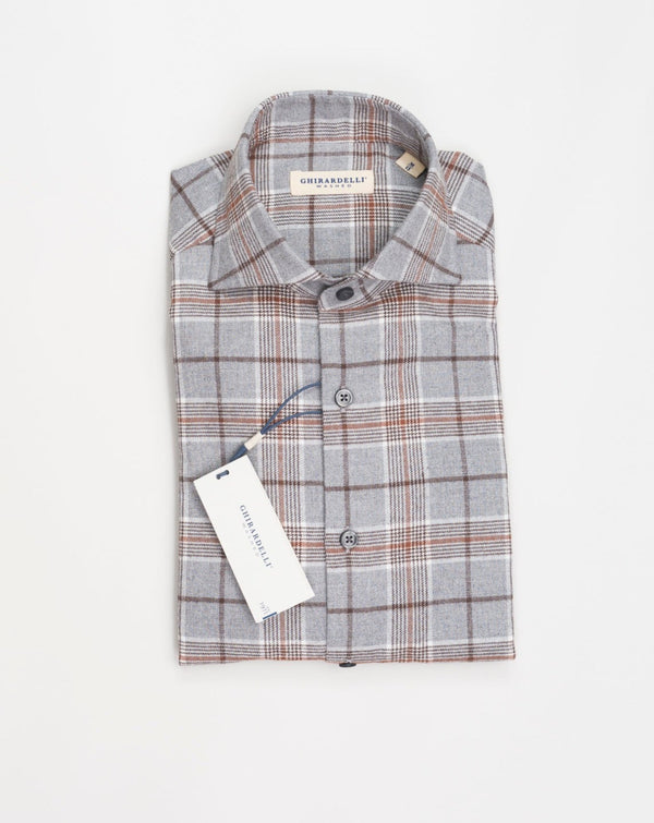 Article: U6124 Color: 02 / Grey Collar: B590 (6mm stitching)  Composition: 100% Cotton Ghirardelli Checked Flannel Shirt / Grey