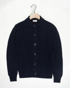 Heavy ribbed merino wool gardigan with shirt collar. 100% Merino  Col 1 / Navy Made in Italy  Altea Merino Wool Collar Cardigan / Navy