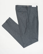 1 pleat De Petrillo Flannel Trousers / Mid Grey Unfinished hem (to be finished to desired length) Model: B10 Article: TP00705 Color: 7021 / Mid Grey Composition: 100% Virgin Wool De Petrillo Flannel Trousers / Mid Grey Made in Italy