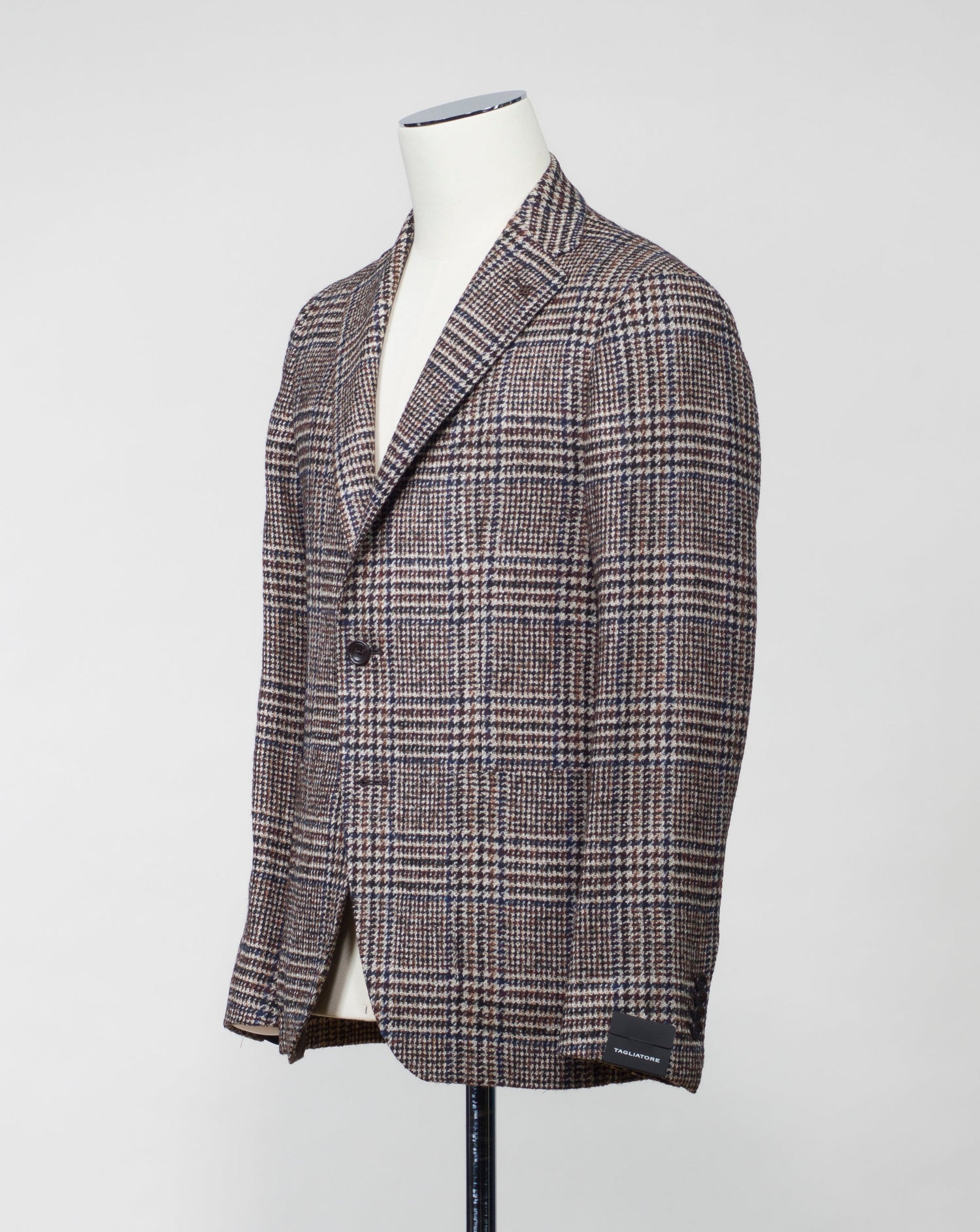 Model: 1SMC22K Composition: 68% Wool 25% Alpaca 6% Polyamide 1% Elastan  Made in Martina Franca, Italy Tagliatore Wool & Alpaca Glencheck Jacket / Blue & Brown