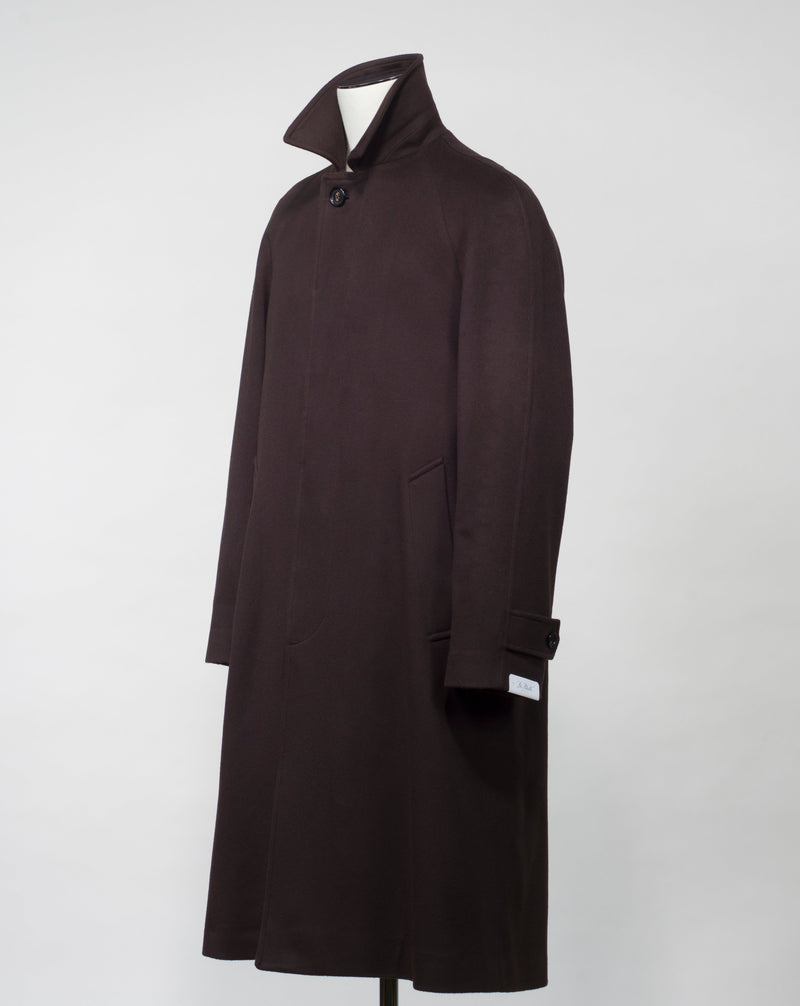 Article: TW22148 Model: Ruffo L Color:  Dark Brown / 6970 Composition: 90% wool 10% cashmere De Petrillo Wool & Cashmere Raglan Coat / Dark Brown