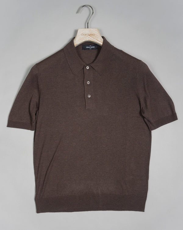 Article: 43110 / 23503 Color: Brown / 184 Composition: 100% Silk Made in Italy Gran Sasso Silk Polo Shirt / Brown