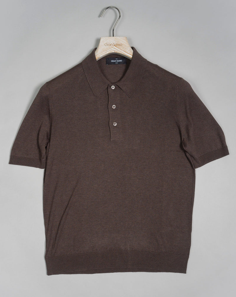 Article: 43110 / 23503 Color: Brown / 184 Composition: 100% Silk Made in Italy Gran Sasso Silk Polo Shirt / Brown