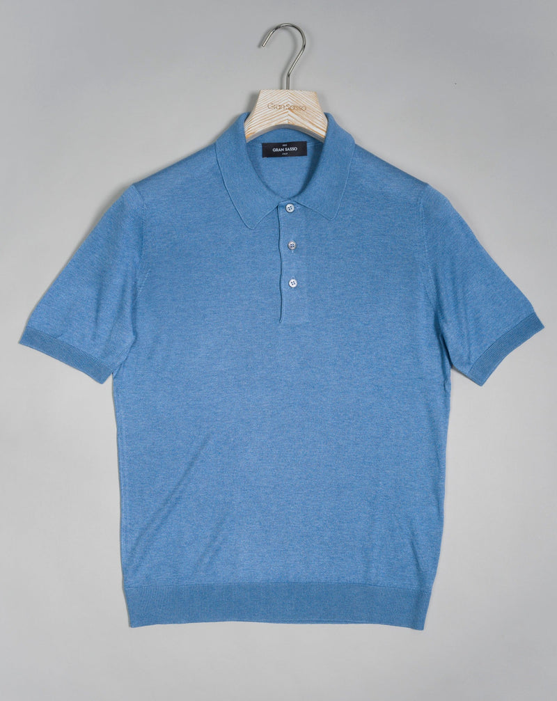 Article: 43110 / 23503 Color: Light Blue / 530 Composition: 100% Silk Made in Italy Gran Sasso Silk Polo Shirt / Light Blue