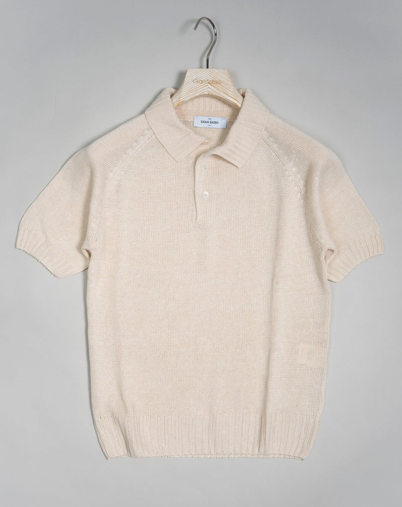 Article: 13136 / 18627 Color: Off-White / 005 Composition: 68% Linen 32% Cotton Made in Italy Gran Sasso Linen & Cotton Heavy Polo / Off-White