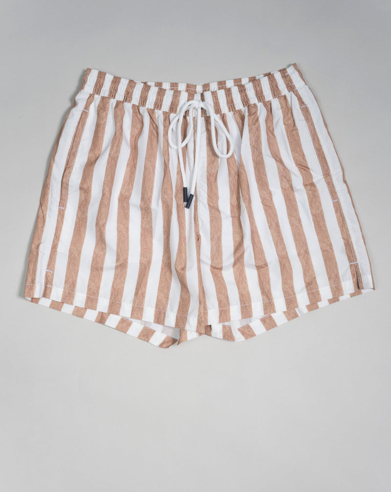 Art. 90101 41400 Col. 157 / Brown & White striped  Gran Sasso Stripes Swim Shorts / Brown