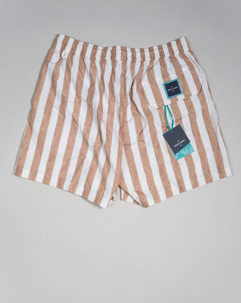 Art. 90101 41400 Col. 157 / Brown & White striped  Gran Sasso Stripes Swim Shorts / Brown