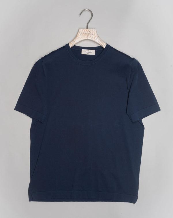 Article: 43168 / 21820 Color: Navy / 598 Composition: 100% Organic Cotton Gran Sasso Knitted Cotton T-Shirt / Navy