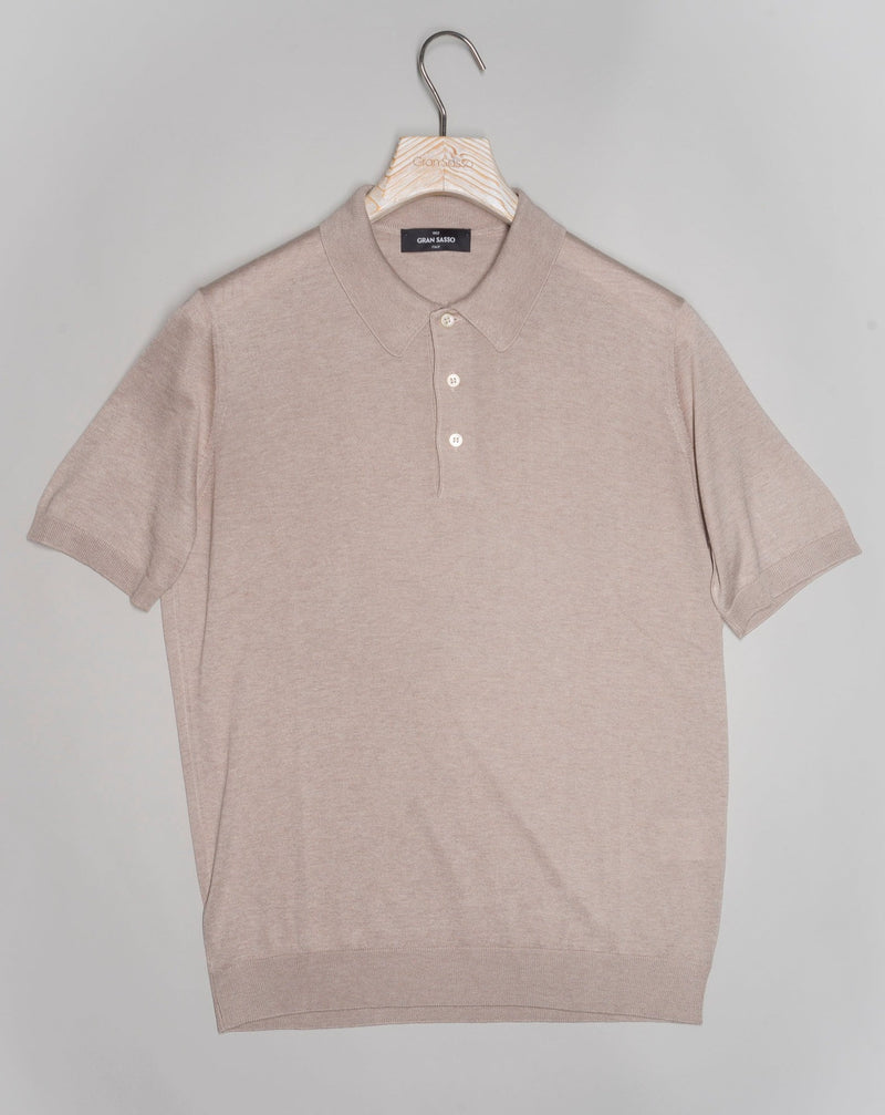 Article: 43110 / 23503 Color: Sand / 030 Composition: 100% Silk Made in Italy Gran Sasso Silk Polo Shirt / Sand