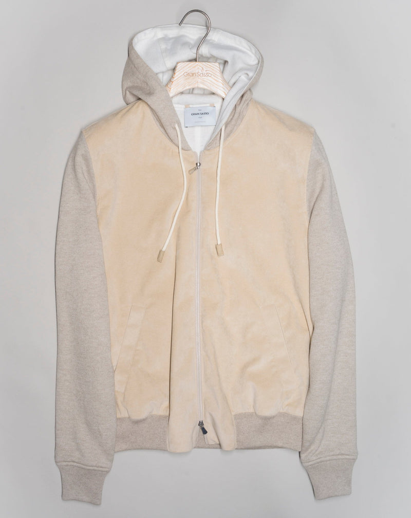 Article: 57100 / 23239 Color: Beige / 115 Composition: 85% Cotton 15% Cashmere Alcantara: 79% Polyester 21% Polyurethan Made in Italy  Gran Sasso Alcantara Full-Zip Hoodie / Beige