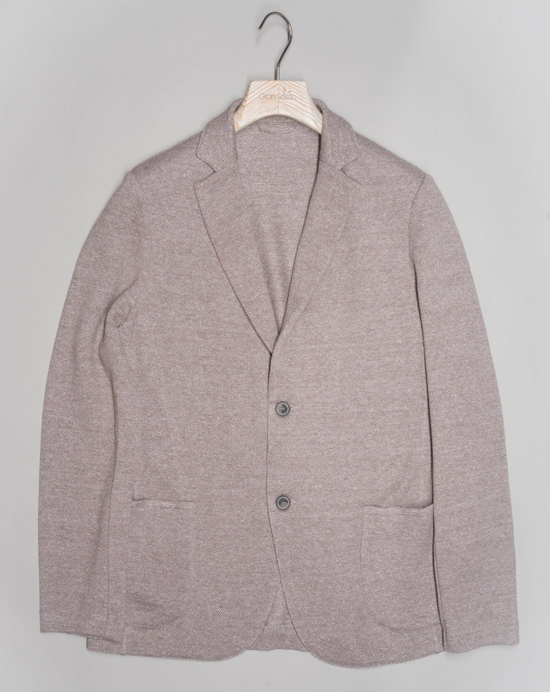Article: 57156 / 18613 Color: 120 / Light Brown Composition: 68% Linen 32% Cotton Made in Italy Gran Sasso Linen & Cotton Jersey Jacket / Light Brown