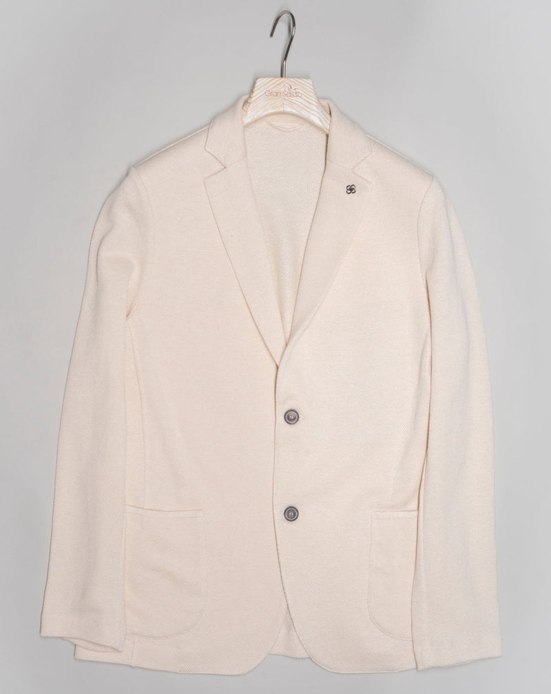 Gran Sasso Linen & Cotton Jersey Jacket / Cream Article: 57156 / 18613 Color: 005 / Cream Composition: 68% Linen 32% Cotton Made in Italy Gran Sasso Linen & Cotton Jersey Jacket / Cream