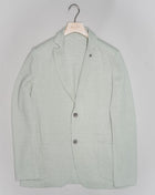 Article: 57156 / 18613 Color: 410 / Light Mint Composition: 68% Linen 32% Cotton Made in Italy Gran Sasso Linen & Cotton Jersey Jacket / Light Mint