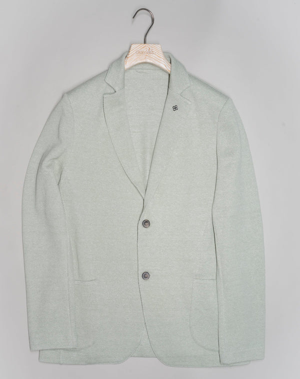 Article: 57156 / 18613 Color: 410 / Light Mint Composition: 68% Linen 32% Cotton Made in Italy Gran Sasso Linen & Cotton Jersey Jacket / Light Mint