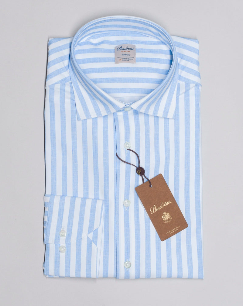 Slimline Cut away collar Composition: 73% Polyamide 27% Elastan Color: 102 / Light Blue Model: 840000 8556 Stenströms Candy Stripe Jersey Shirt / Light Blue