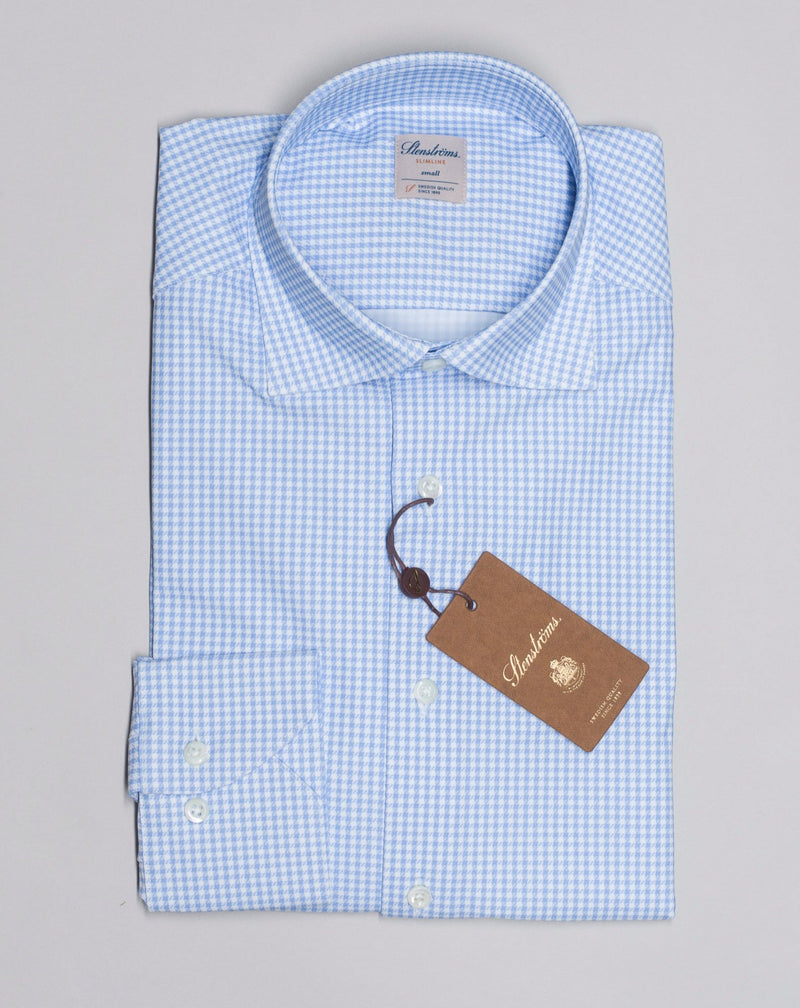 Slimline Cut away collar Composition: 73% Polyamide 27% Elastan Color: 123 / Light Blue Model: 840000 8274 Stenströms Checked Jersey Shirt / Light Blue
