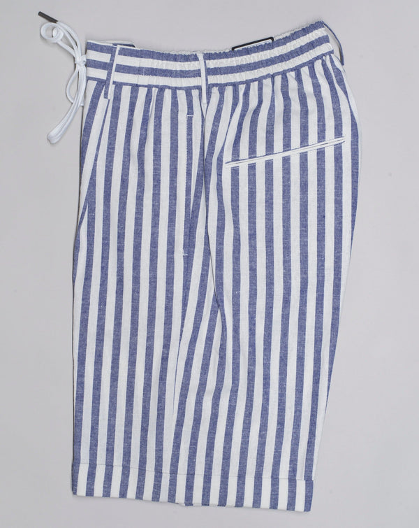 Composition: 55% Cotton 44% Linen 1% Elastan stretch Modello: B-Donny Color: Blue & White / B1274 Belt loops Made in Martina Franca, Italy Tagliatore Striped Drawstring Shorts / Blue