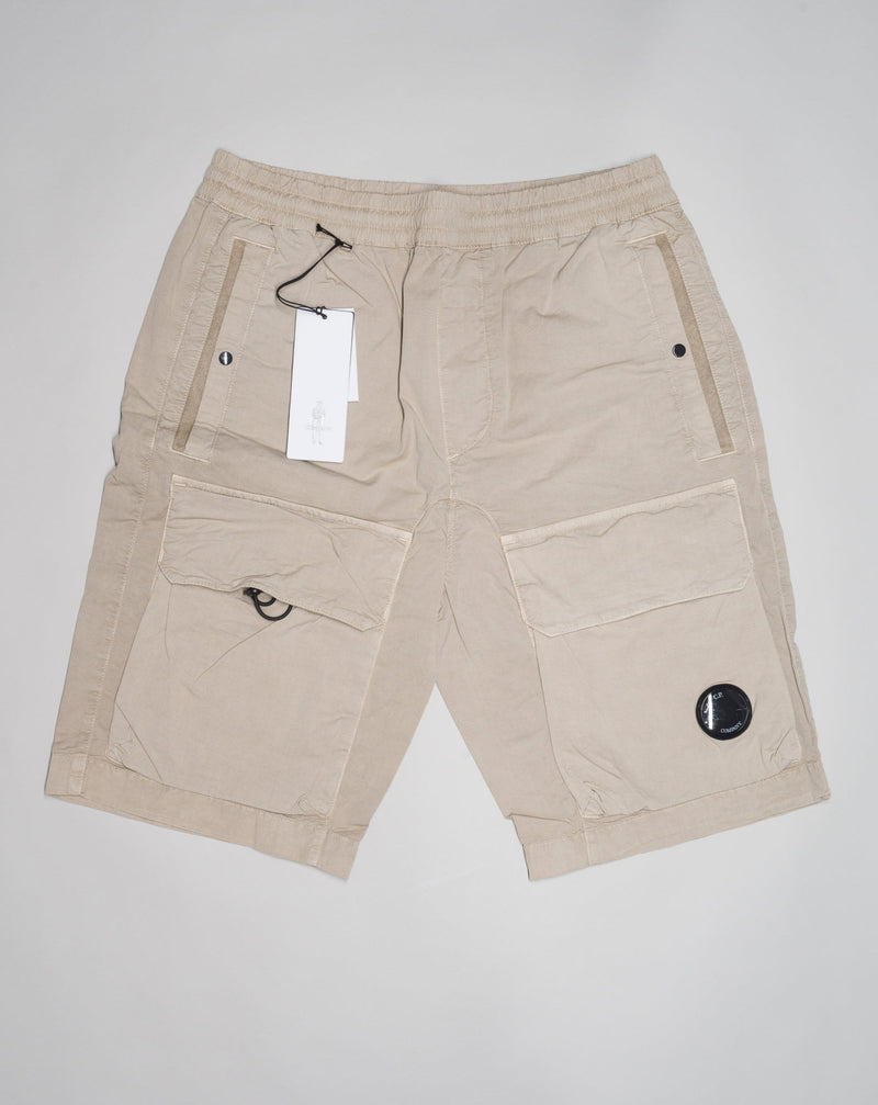 Model: BE299A 6026O Color: 330 SAND  C.P. Company Twill Stretch Cargo Shorts / Cobblestone