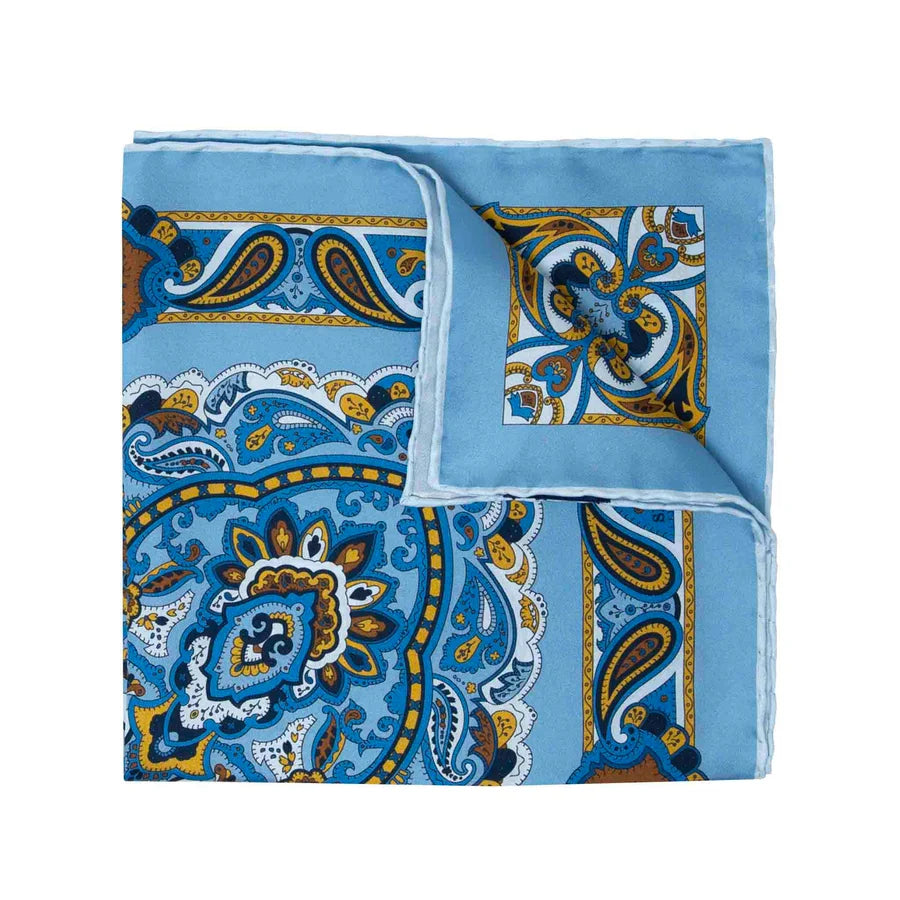 Serà Fine Silk Mediterranean Silk Pocket Square / Light Blue