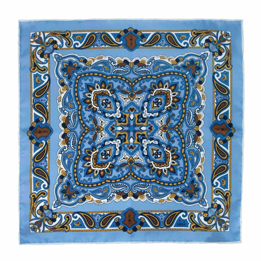 Serà Fine Silk Mediterranean Silk Pocket Square / Light Blue