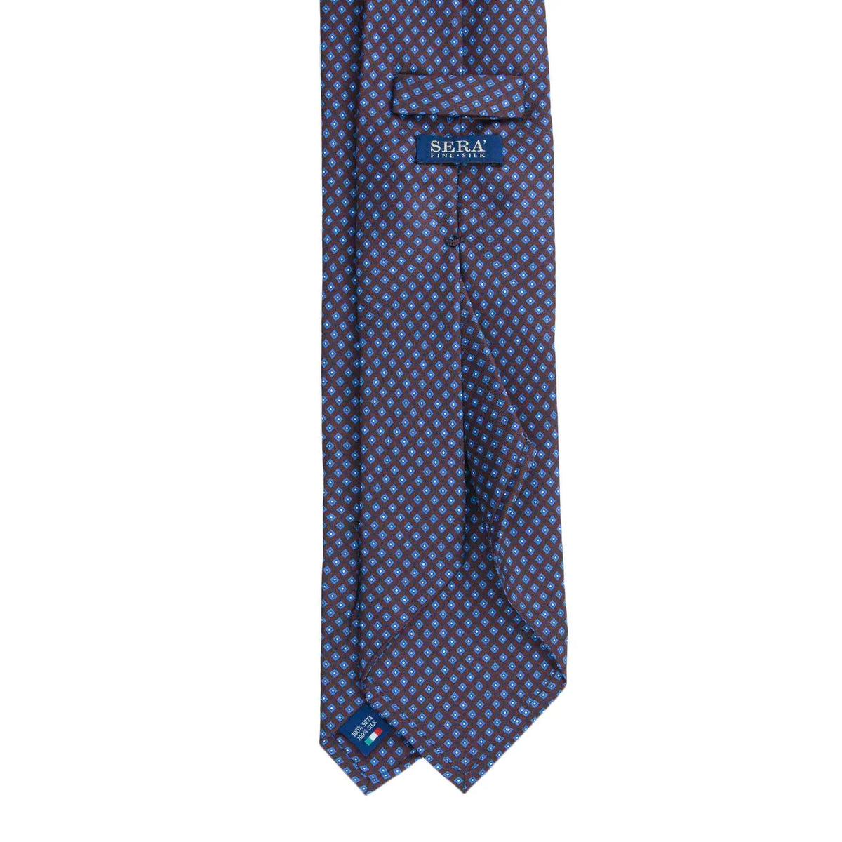 Serà Fine Silk Silk Tie with Micro Rombs Pattern / Brown