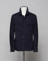 <ul> <li>Composition: 100% Leather (Goatskin)</li> <li>Horn Buttons</li> <li>Color: 575 / Dark Navy</li> <li>Style: Henri</li> </ul>