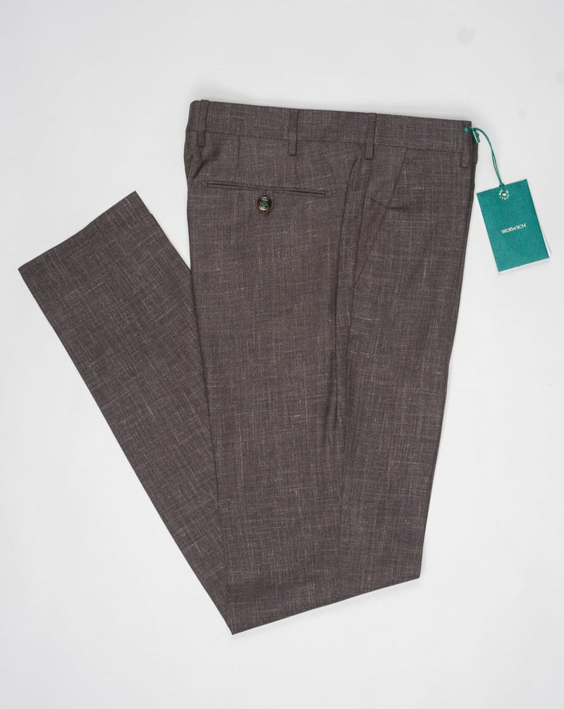 <ul> <li>Fabric: <span data-mce-fragment="1">Loro Piana Summertime: 71% Virgin wool natural stretch 15% Silk 14% Linen</span></li> <li>Model: Morello</li> <li>Art. lp183u</li> <li>Color:&nbsp;Brown</li> <li>Made in Martina Franca, Puglia, Italy</li> </ul>