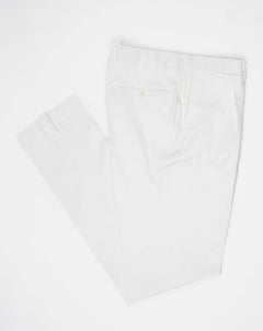 Composition: 98% Cotton 2% Lyocell. Model: B1P. Article: TP00810. Color: 8000 / White De Petrillo Cotton Trousers / White