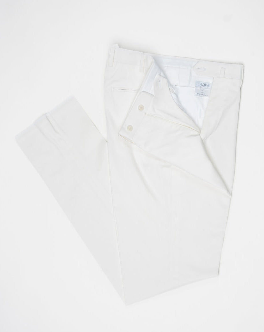 Composition: 98% Cotton 2% Lyocell. Model: B1P. Article: TP00810. Color: 8000 / White De Petrillo Cotton Trousers / White