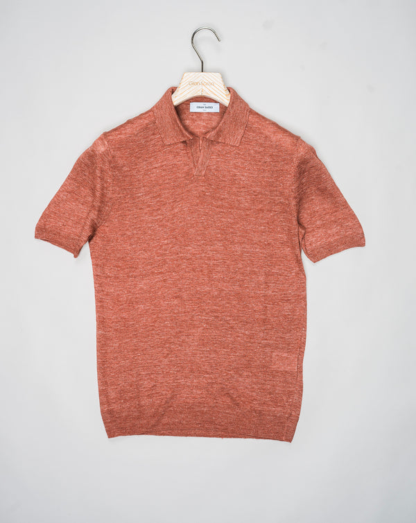 Gran Sasso Linen Capri Collar Shirt / Burned Red