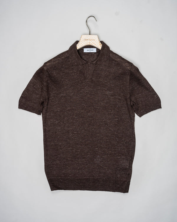 Gran Sasso Linen Capri Collar Shirt / Dark Brown
