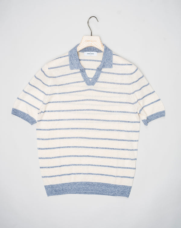 Gran Sasso Striped Capri Collar Shirt / Ecru