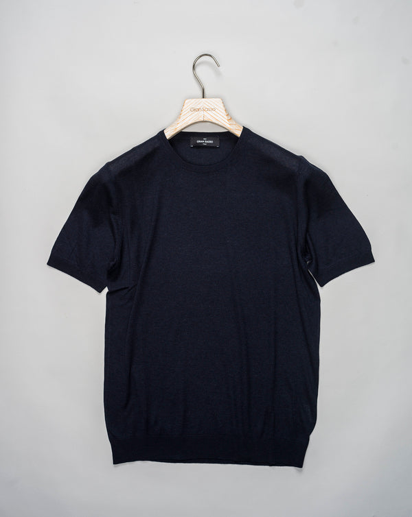 Gran Sasso Knitted Silk T-Shirt / Navy