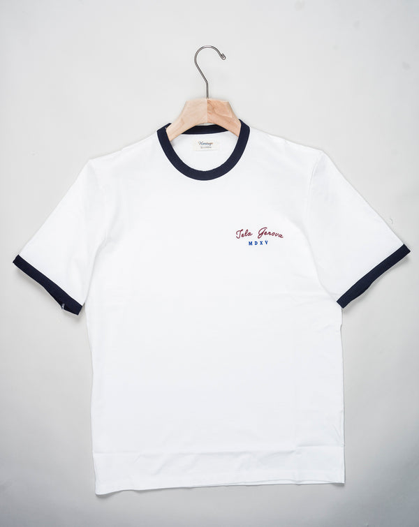 Tela Genova Logo T-Shirt / White & Navy