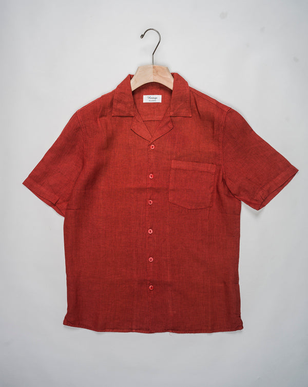 Tela Genova Linen Cuban Collar Shirt / Red