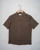 Tela Genova Linen Cuban Collar Shirt / Brown