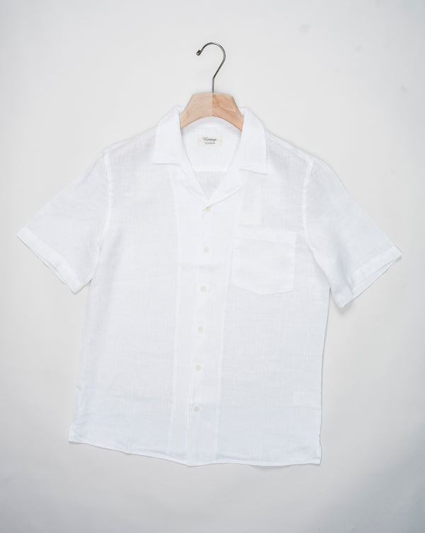 Tela Genova Linen Cuban Collar Shirt / White