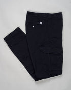 <ul> <li>Ergonomic fit</li> <li>Belt loops</li> <li>Button and zip fastening</li> <li>Two cargo pockets</li> <li>Logo detail</li> <li>Garment dyed C.P. Company Sateen Stretch Cargo Pants / Total Eclipse</li> <li>16CMPA057A 005694G </li> </ul>