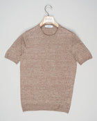 Iconic summer must have from Gran Sasso. 100% Linen T-shirt with beautiful melangé textured material. 

Composition: 100% Linen 
Color: 140 / Light Brown
Article: 57177 / 24801
Made in Italy