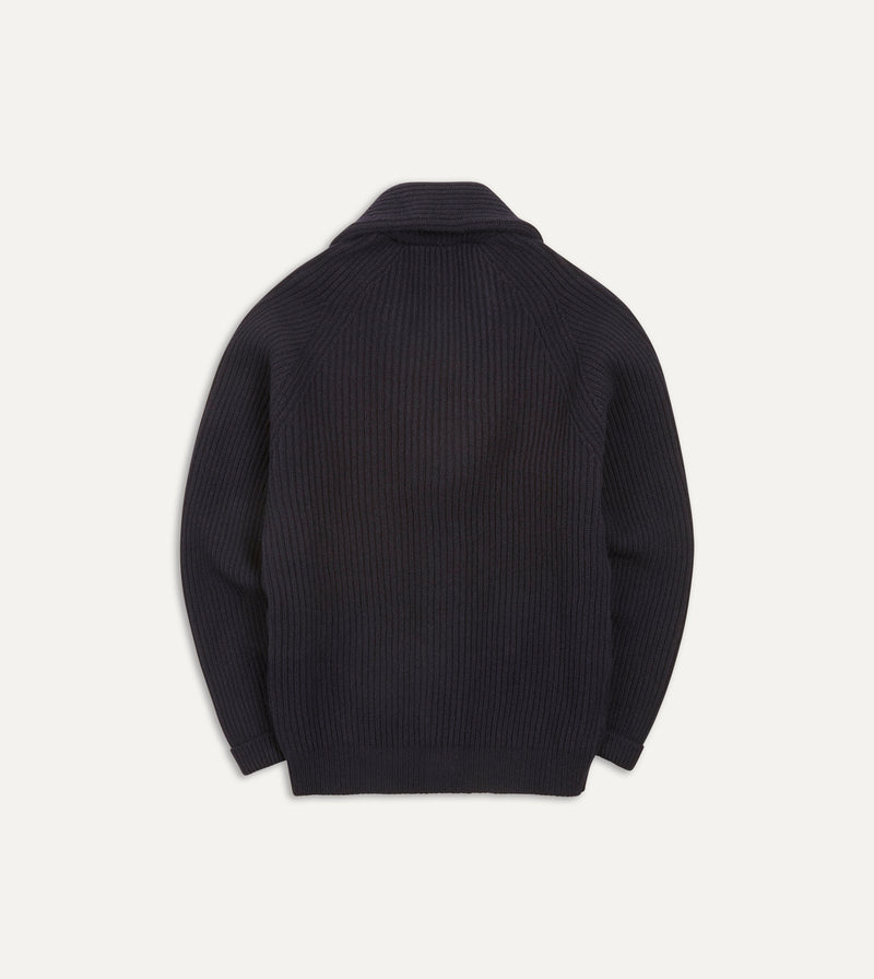 Drake's Lambswool Shawl Collar Cardigan / Navy