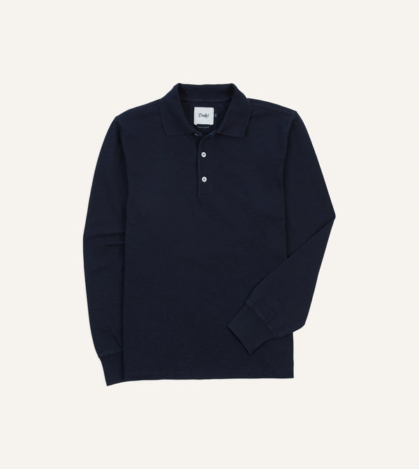 Drake's Pique Cotton Polo Shirt / Navy