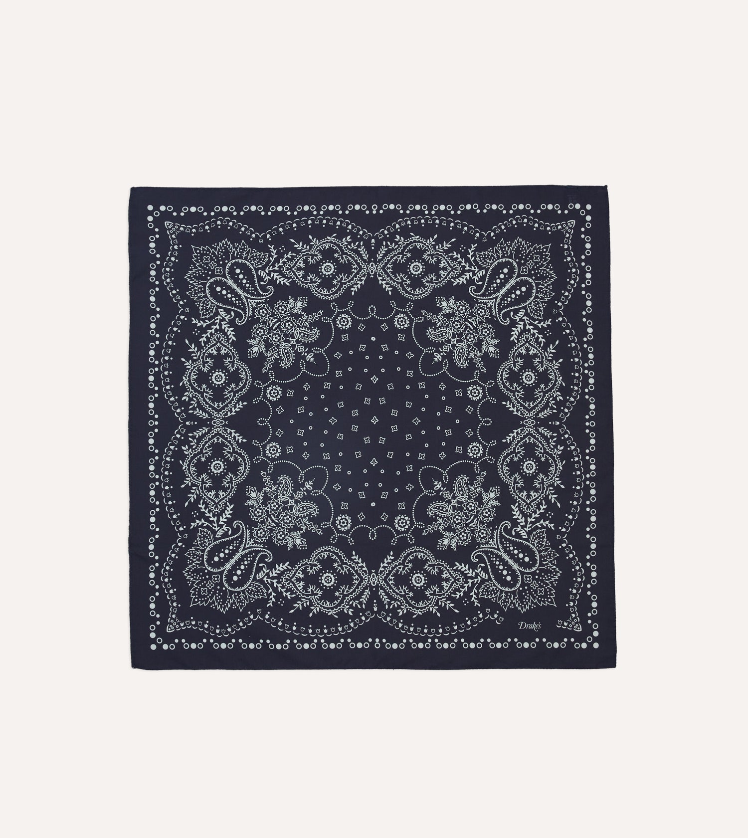 Drake's Paisley Print Cotton Bandana / Navy