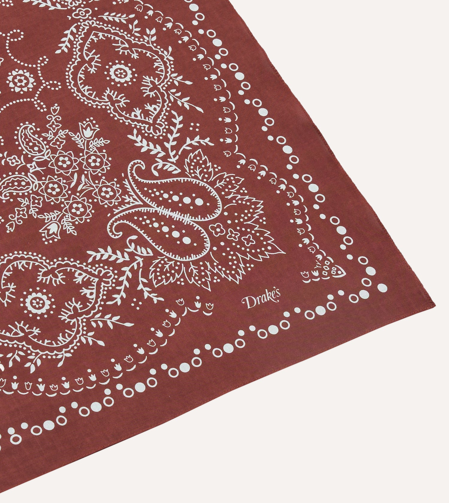 Drake's Paisley Print Cotton Bandana / Dark Red